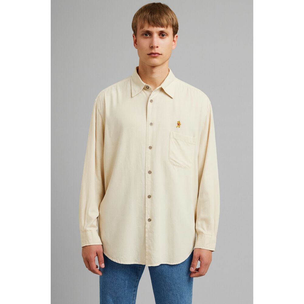 Vintage ICEBERG Cream Silk Winnie The Pooh Button Up Top Shirt  Mens Size Medium